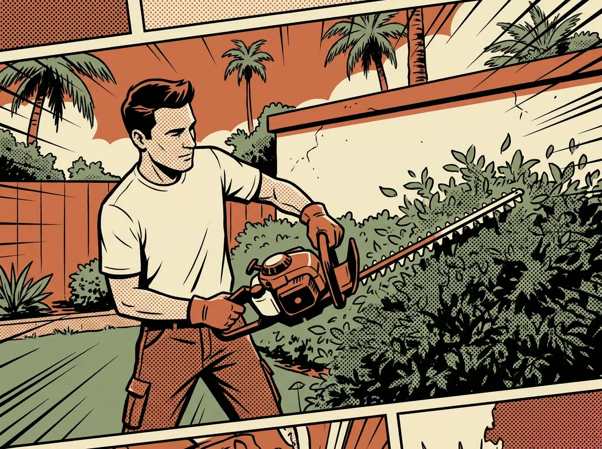 Landscaper trimming a hedge